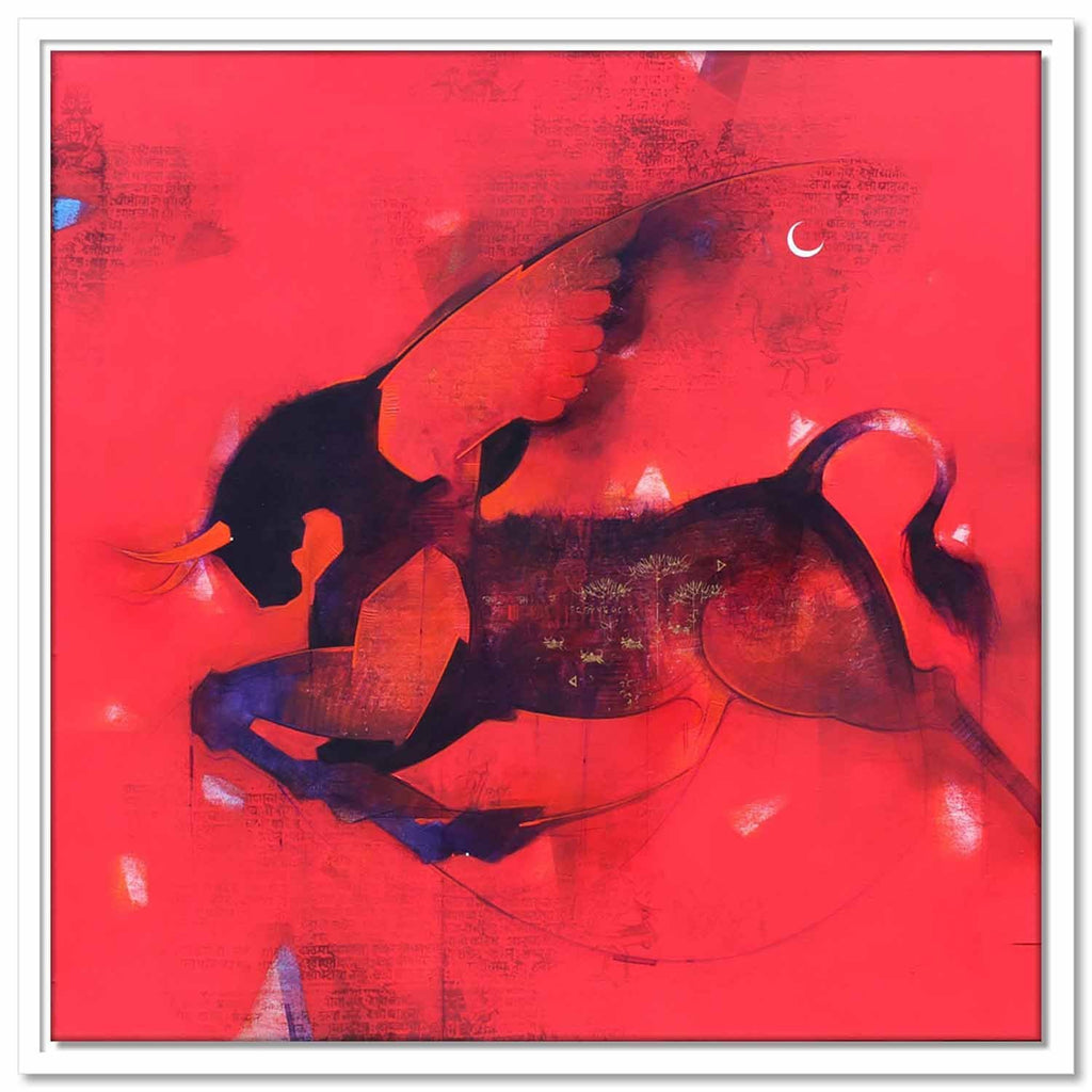 Framed Canvas Flying Bull