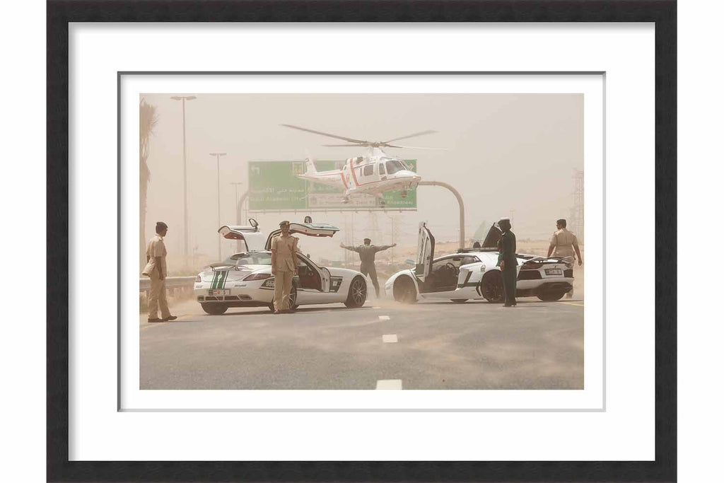 Framed Paper Dubai Police Blockade