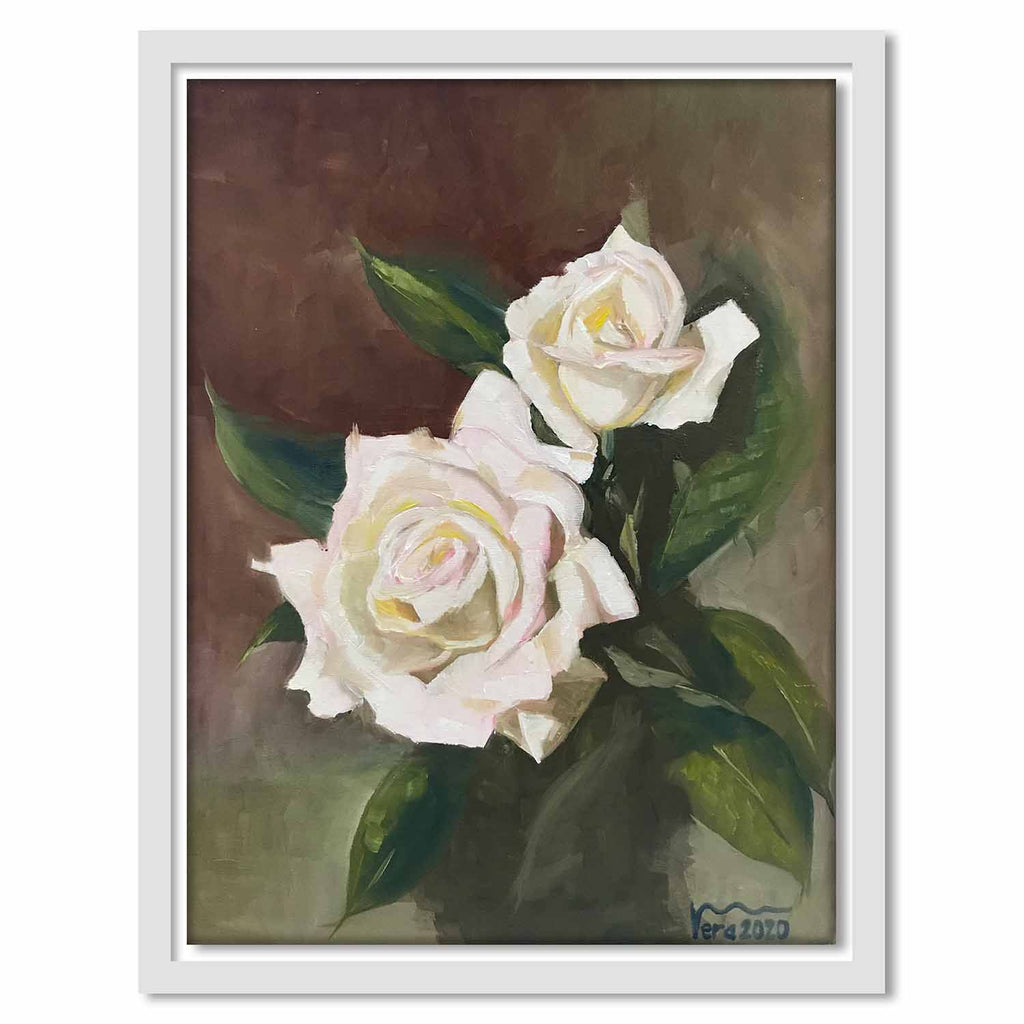 Framed Canvas White Roses