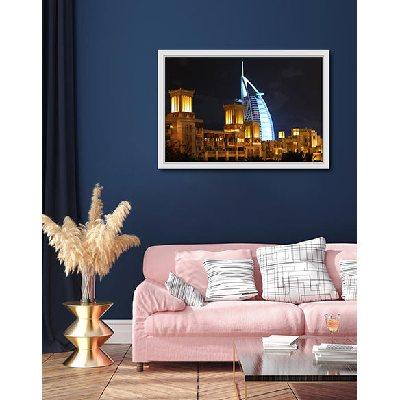 Canvas Framed Burj Al Arab from Madinat Jumeirah on living room wall