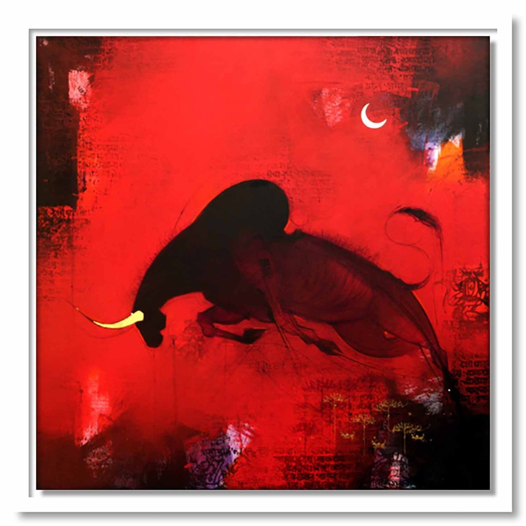 Framed Canvas Bull Red II