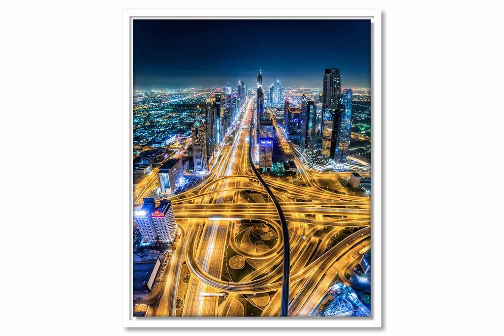 Framed Canvas Dubai Interchange 1 (Night Time)
