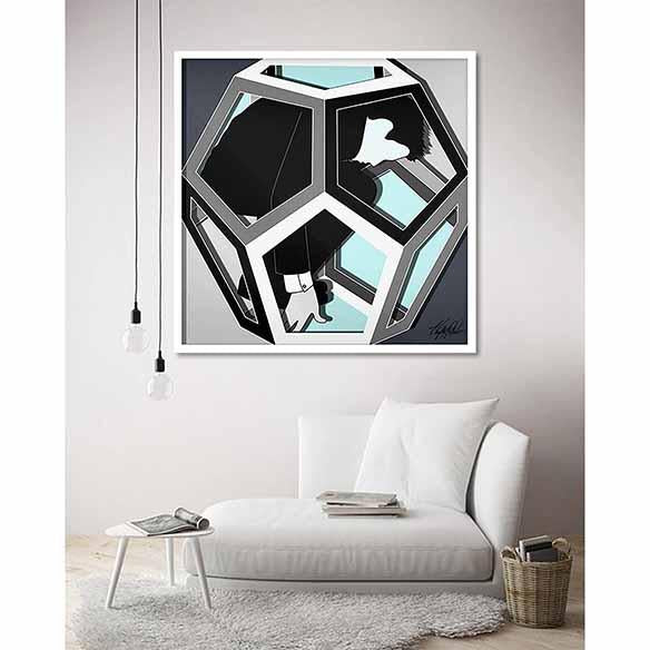 Cosmos Dodecahedron Realise Light Blue on living room wall