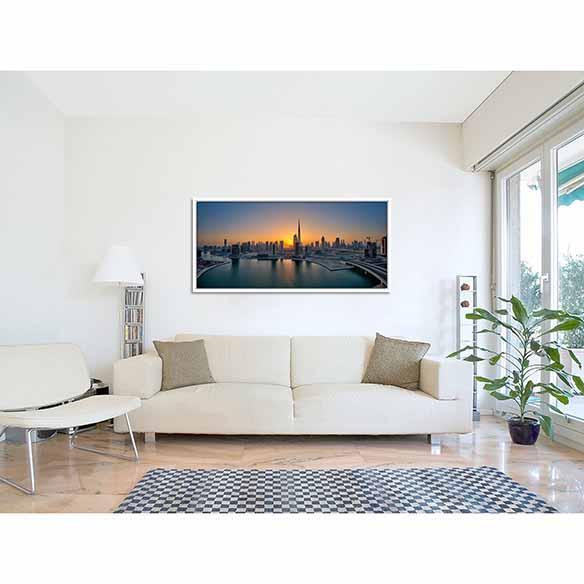 Panoramic Sunset on Business Bay on living room wall