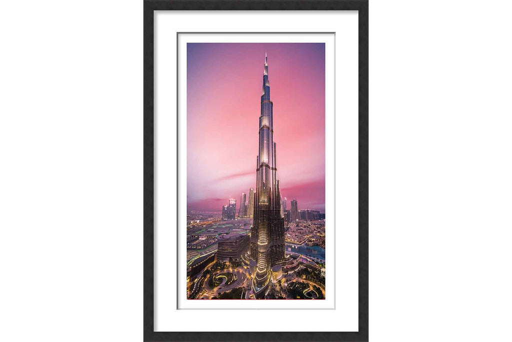 Framed Paper Burj Khalifa Pink Sky