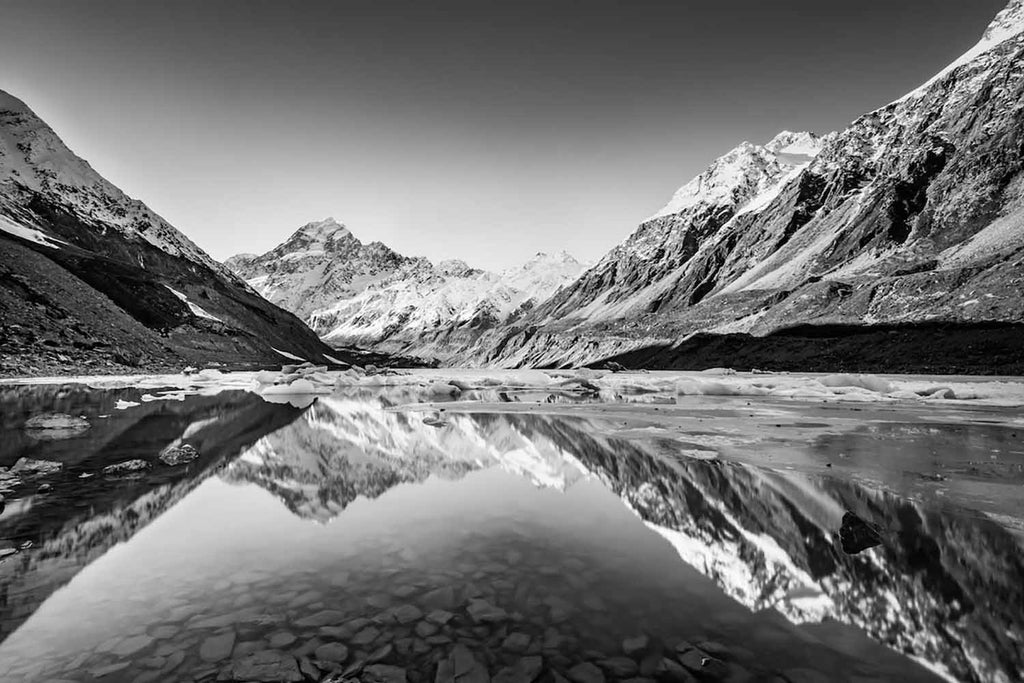 Reflection of Mount Cook in Monochrome, NZ