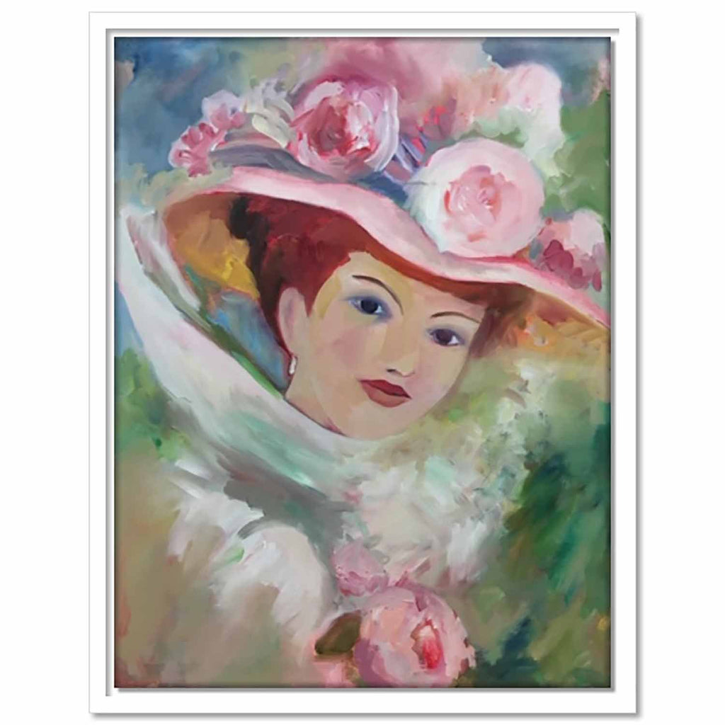 Framed Canvas Lady with Bonnet