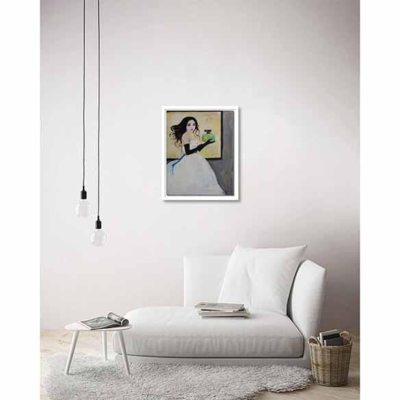 Lady with Perfume Bottle on living room wall