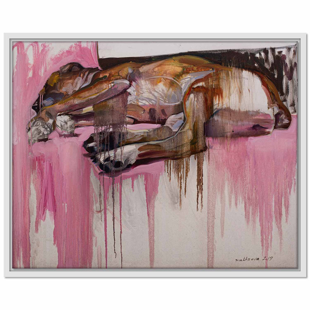 Framed Canvas Pink Dog