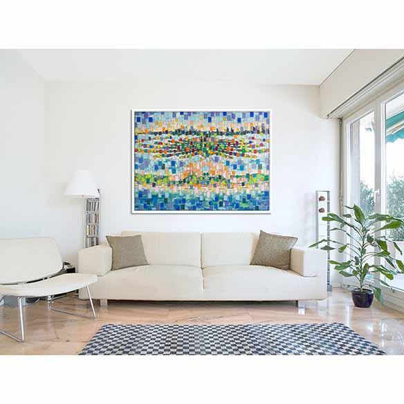 The Palm Jumeirah (pixels) on living room wall