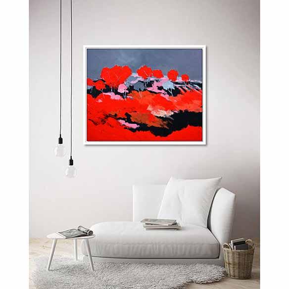 Red Landscape on living room wall