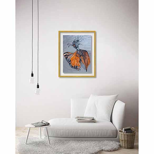 Orange Butterfly on living room wall