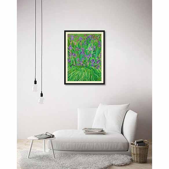 Irises from Kono on living room wall